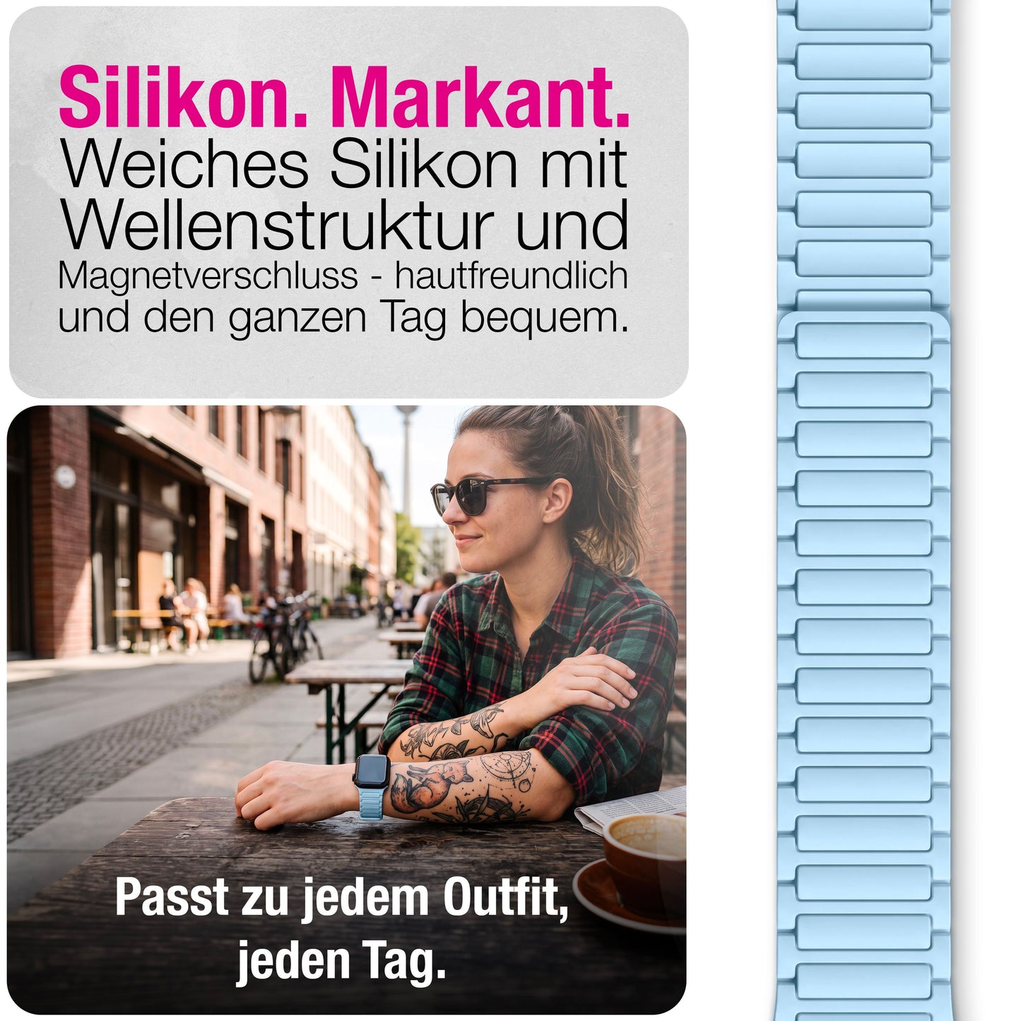 NALIA Nexus Magnet Armband kompatibel mit Apple Watch Armband Series Ultra/SE 10 9 8 7 6 5 4 3 2 1, 42/44/45/46/49mm, Silikon Loop mit Rillendesign, Sportarmband