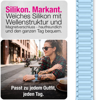 NALIA Nexus Magnet Armband kompatibel mit Apple Watch Armband Series Ultra/SE 10 9 8 7 6 5 4 3 2 1, 42/44/45/46/49mm, Silikon Loop mit Rillendesign, Sportarmband