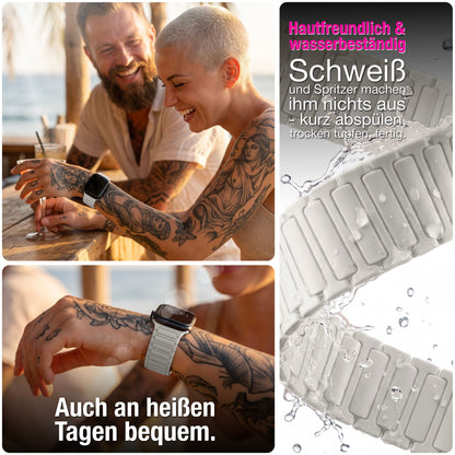 NALIA Nexus Magnet Armband kompatibel mit Apple Watch Armband Series Ultra/SE 10 9 8 7 6 5 4 3 2 1, 42/44/45/46/49mm, Silikon Loop mit Rillendesign, Sportarmband
