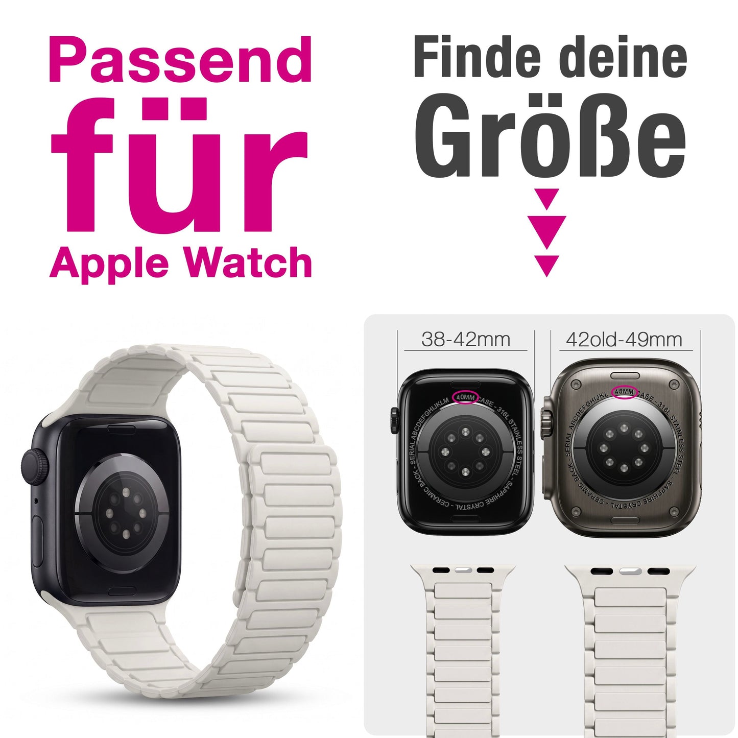 NALIA Nexus Magnet Armband kompatibel mit Apple Watch Armband Series Ultra/SE 10 9 8 7 6 5 4 3 2 1, 42/44/45/46/49mm, Silikon Loop mit Rillendesign, Sportarmband