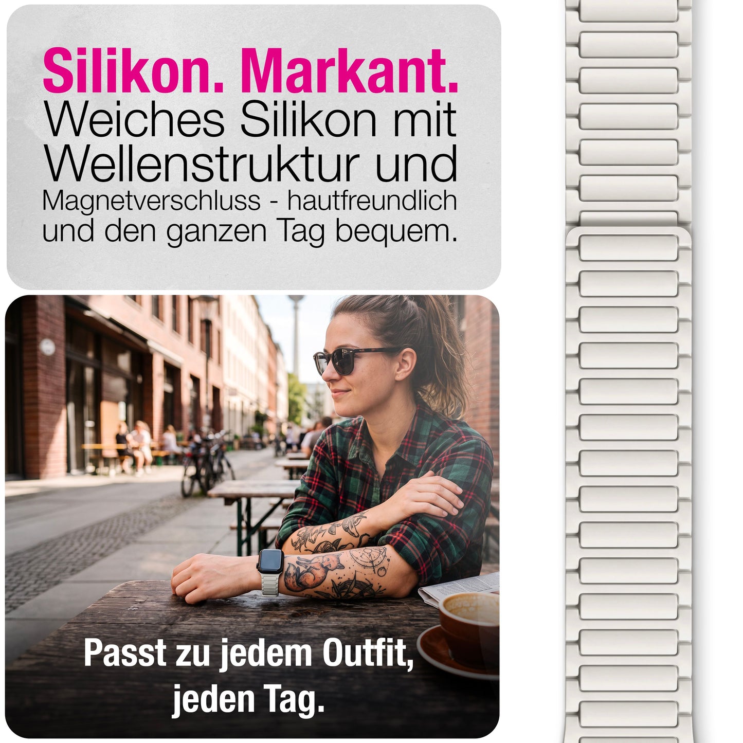 NALIA Nexus Magnet Armband kompatibel mit Apple Watch Armband Series Ultra/SE 10 9 8 7 6 5 4 3 2 1, 42/44/45/46/49mm, Silikon Loop mit Rillendesign, Sportarmband