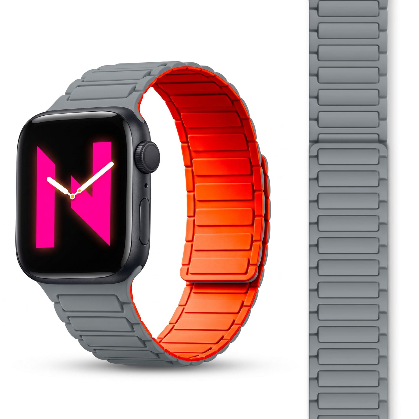 NALIA Nexus Magnet Armband kompatibel mit Apple Watch Armband Series Ultra/SE 10 9 8 7 6 5 4 3 2 1, 42/44/45/46/49mm, Silikon Loop mit Rillendesign, Sportarmband