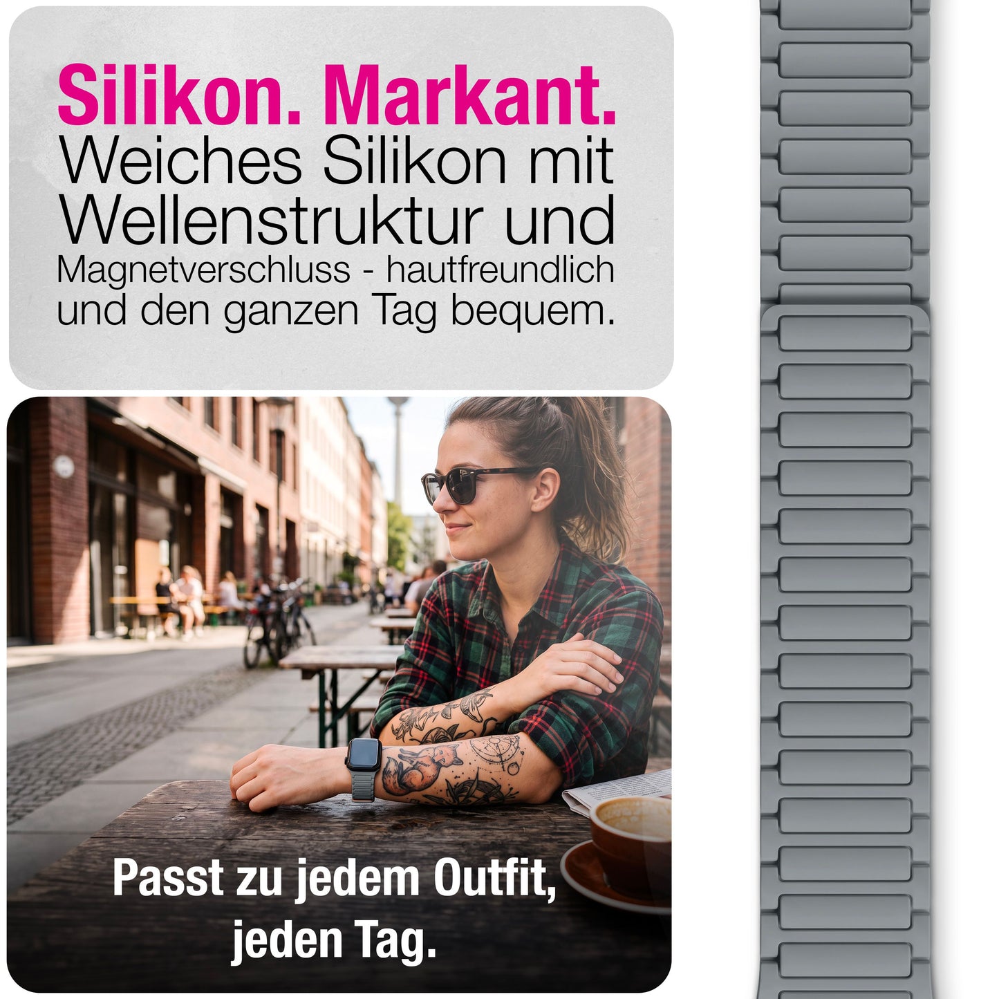 NALIA Nexus Magnet Armband kompatibel mit Apple Watch Armband Series Ultra/SE 10 9 8 7 6 5 4 3 2 1, 42/44/45/46/49mm, Silikon Loop mit Rillendesign, Sportarmband