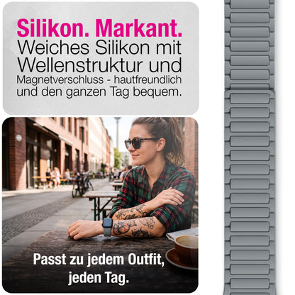 NALIA Nexus Magnet Armband kompatibel mit Apple Watch Armband Series Ultra/SE 10 9 8 7 6 5 4 3 2 1, 42/44/45/46/49mm, Silikon Loop mit Rillendesign, Sportarmband