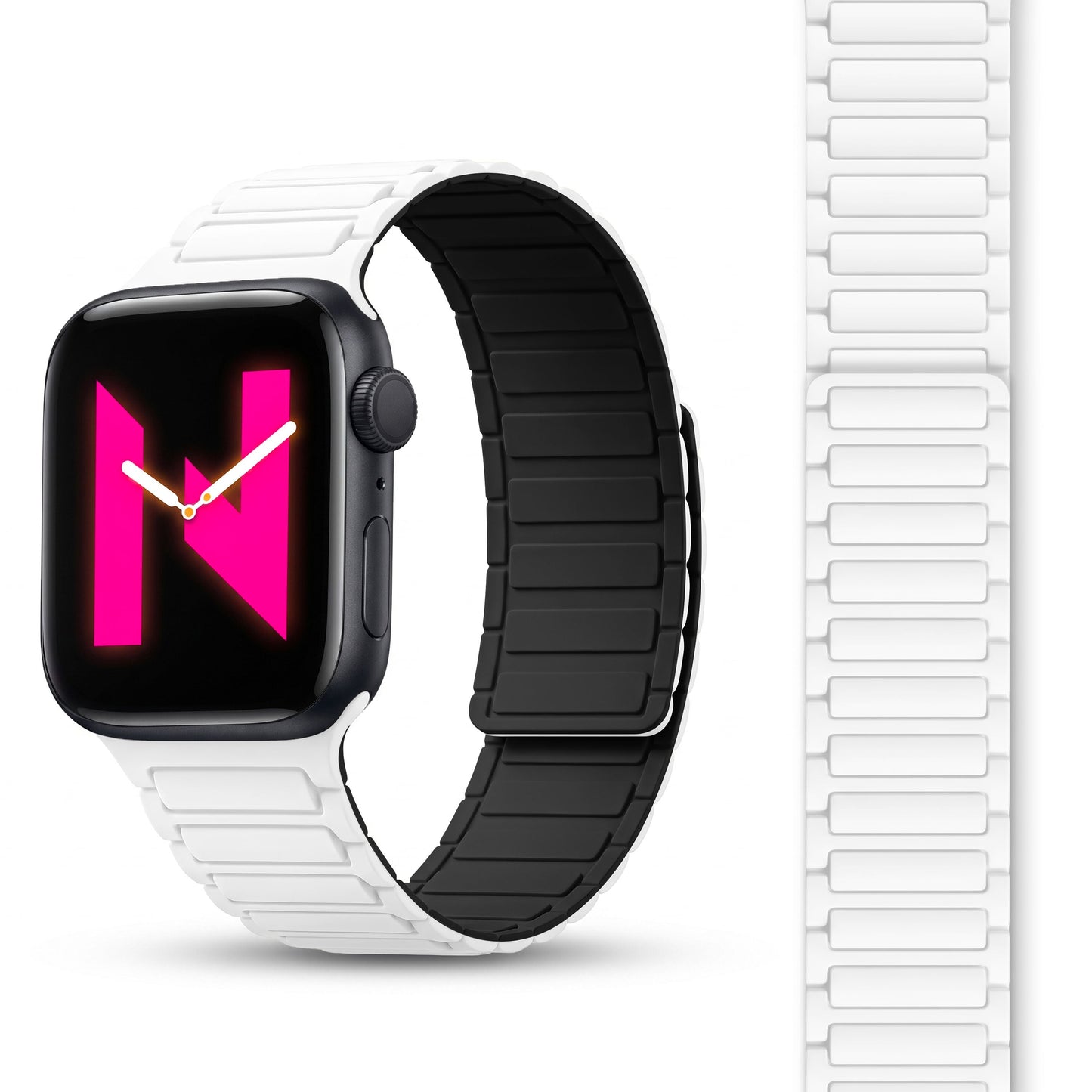 NALIA Nexus Magnet Armband kompatibel mit Apple Watch Armband Series Ultra/SE 10 9 8 7 6 5 4 3 2 1, 42/44/45/46/49mm, Silikon Loop mit Rillendesign, Sportarmband