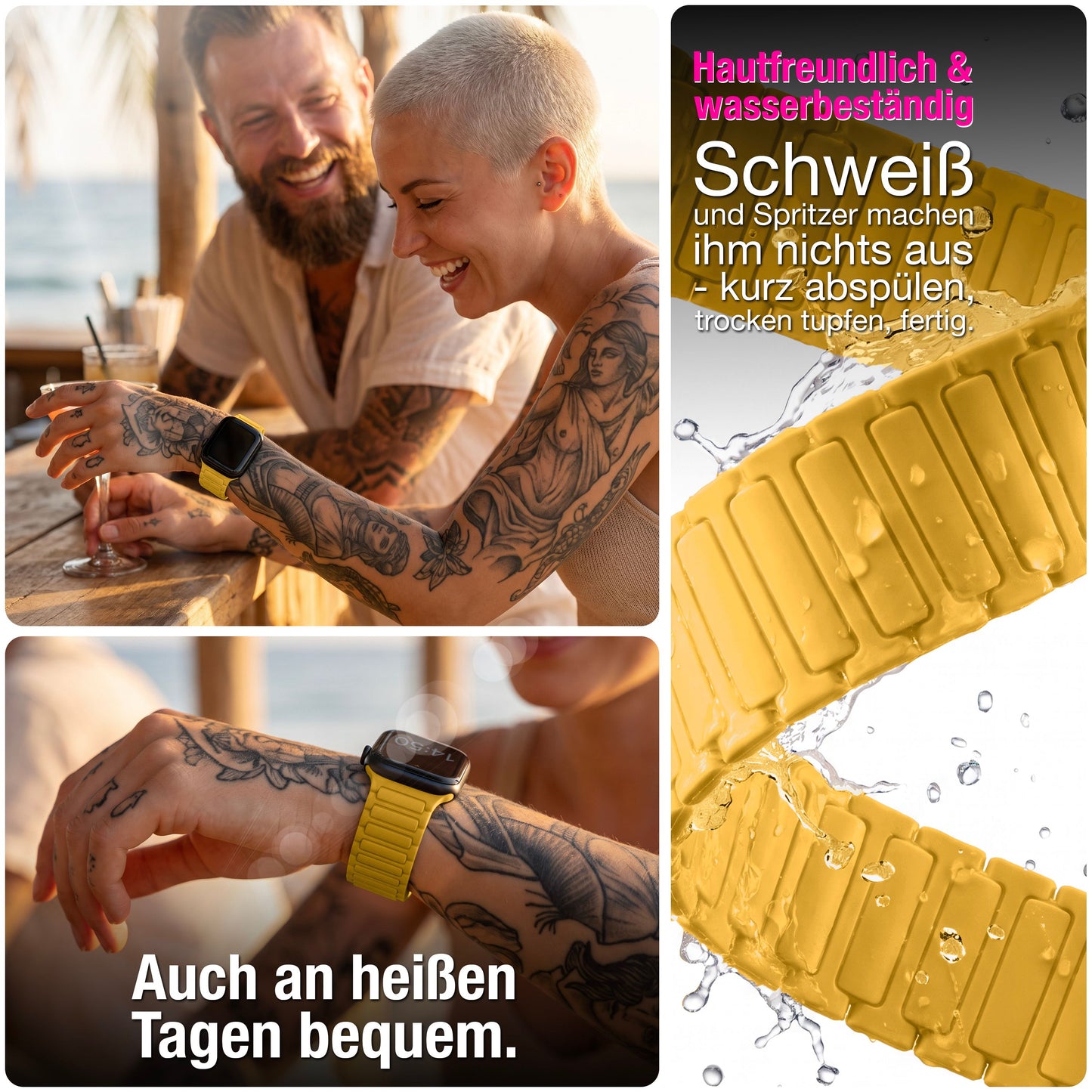 NALIA Nexus Magnet Armband kompatibel mit Apple Watch Armband Series Ultra/SE 10 9 8 7 6 5 4 3 2 1, 42/44/45/46/49mm, Silikon Loop mit Rillendesign, Sportarmband