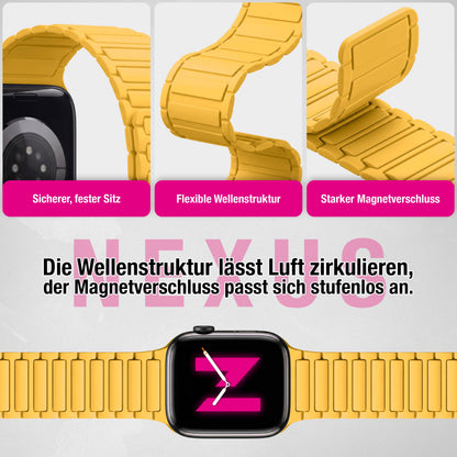 NALIA Nexus Magnet Armband kompatibel mit Apple Watch Armband Series Ultra/SE 10 9 8 7 6 5 4 3 2 1, 42/44/45/46/49mm, Silikon Loop mit Rillendesign, Sportarmband