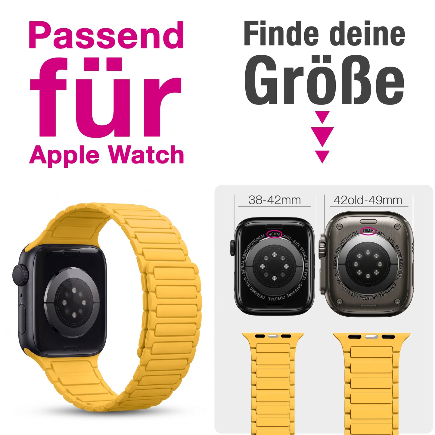 NALIA Nexus Magnet Armband kompatibel mit Apple Watch Armband Series Ultra/SE 10 9 8 7 6 5 4 3 2 1, 42/44/45/46/49mm, Silikon Loop mit Rillendesign, Sportarmband