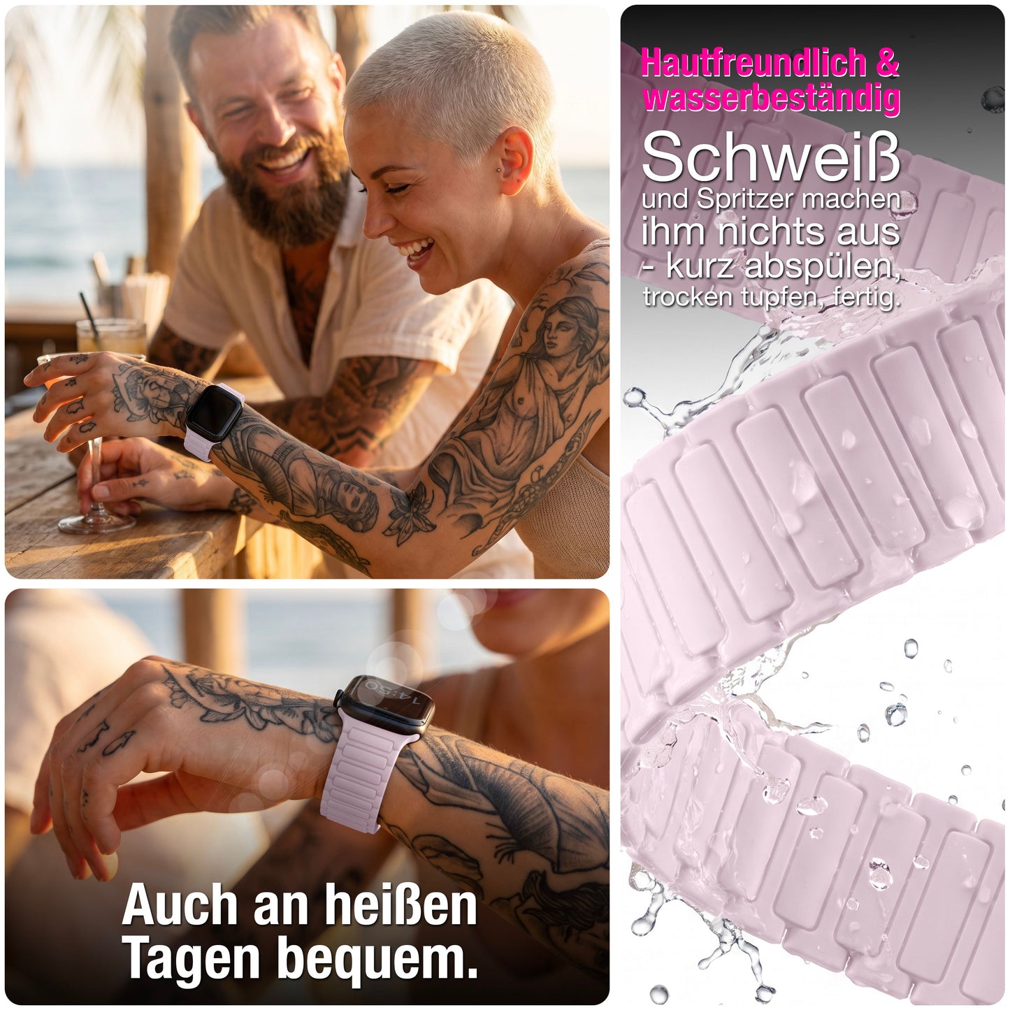 NALIA Nexus Magnet Armband kompatibel mit Apple Watch Armband Series Ultra/SE 10 9 8 7 6 5 4 3 2 1, 42/44/45/46/49mm, Silikon Loop mit Rillendesign, Sportarmband
