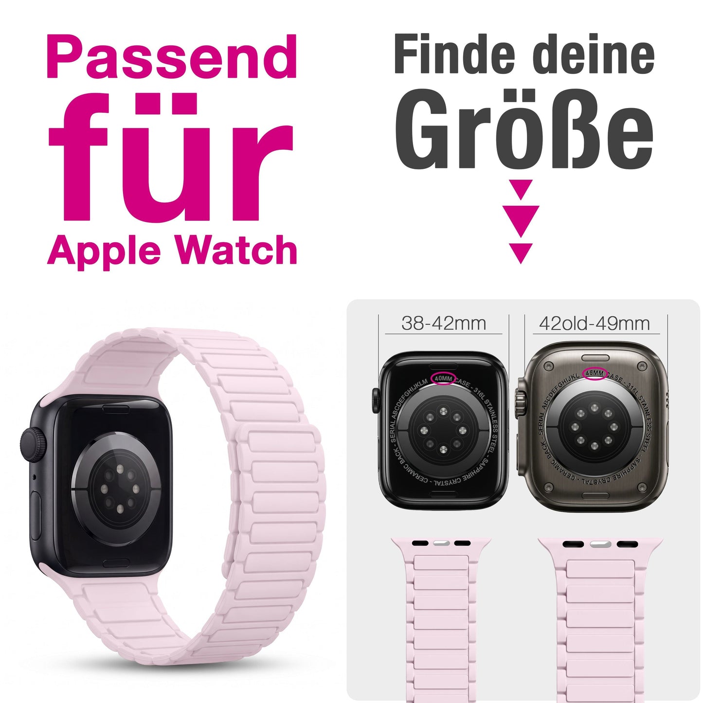 NALIA Nexus Magnet Armband kompatibel mit Apple Watch Armband Series Ultra/SE 10 9 8 7 6 5 4 3 2 1, 42/44/45/46/49mm, Silikon Loop mit Rillendesign, Sportarmband