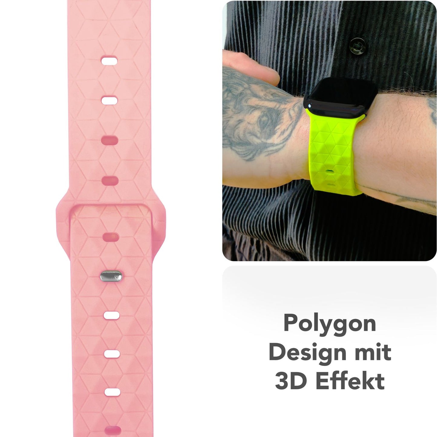 NALIA Hexion Armband kompatibel mit Apple Watch Armband Series SE/iWatch 10 9 8 7 6 5 4 3 2 1, 38/40/41/42mm, Silikon Loop mit Hexagon Design, Sportarmband Steck-Pin-Verschluss