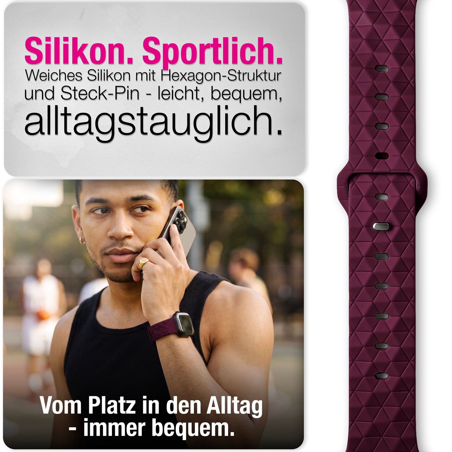 NALIA Hexion Armband kompatibel mit Apple Watch Armband Series SE/iWatch 10 9 8 7 6 5 4 3 2 1, 38/40/41/42mm, Silikon Loop mit Hexagon Design, Sportarmband Steck-Pin-Verschluss