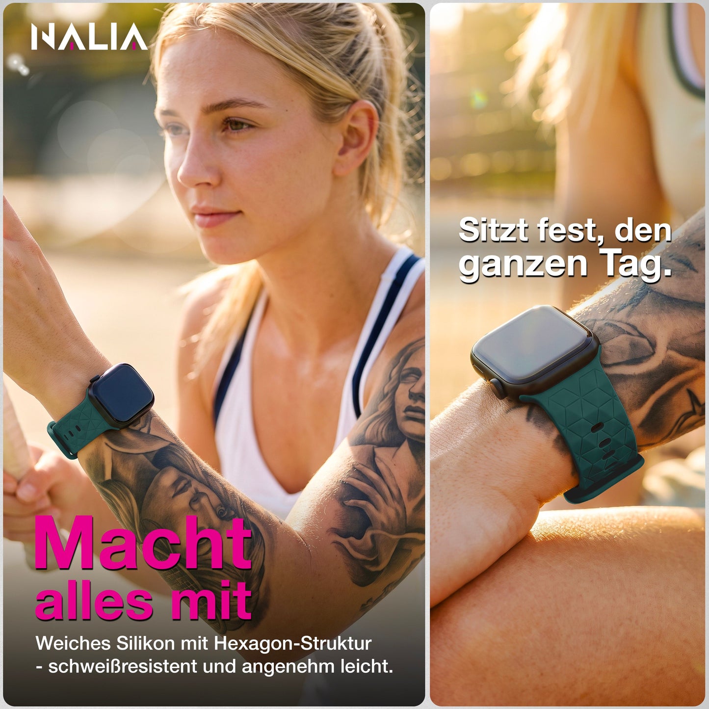 NALIA Hexion Armband kompatibel mit Apple Watch Armband Series SE/iWatch 10 9 8 7 6 5 4 3 2 1, 38/40/41/42mm, Silikon Loop mit Hexagon Design, Sportarmband Steck-Pin-Verschluss