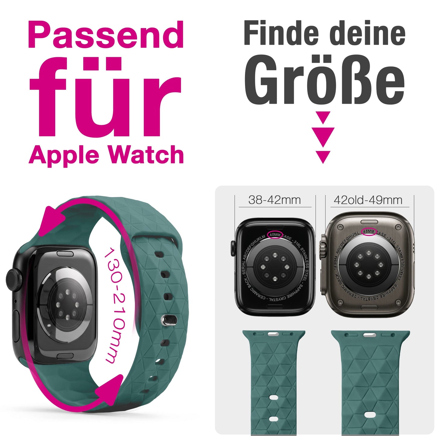 NALIA Hexion Armband kompatibel mit Apple Watch Armband Series SE/iWatch 10 9 8 7 6 5 4 3 2 1, 38/40/41/42mm, Silikon Loop mit Hexagon Design, Sportarmband Steck-Pin-Verschluss