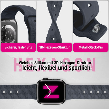 NALIA Hexion Armband kompatibel mit Apple Watch Armband Series SE/iWatch 10 9 8 7 6 5 4 3 2 1, 38/40/41/42mm, Silikon Loop mit Hexagon Design, Sportarmband Steck-Pin-Verschluss