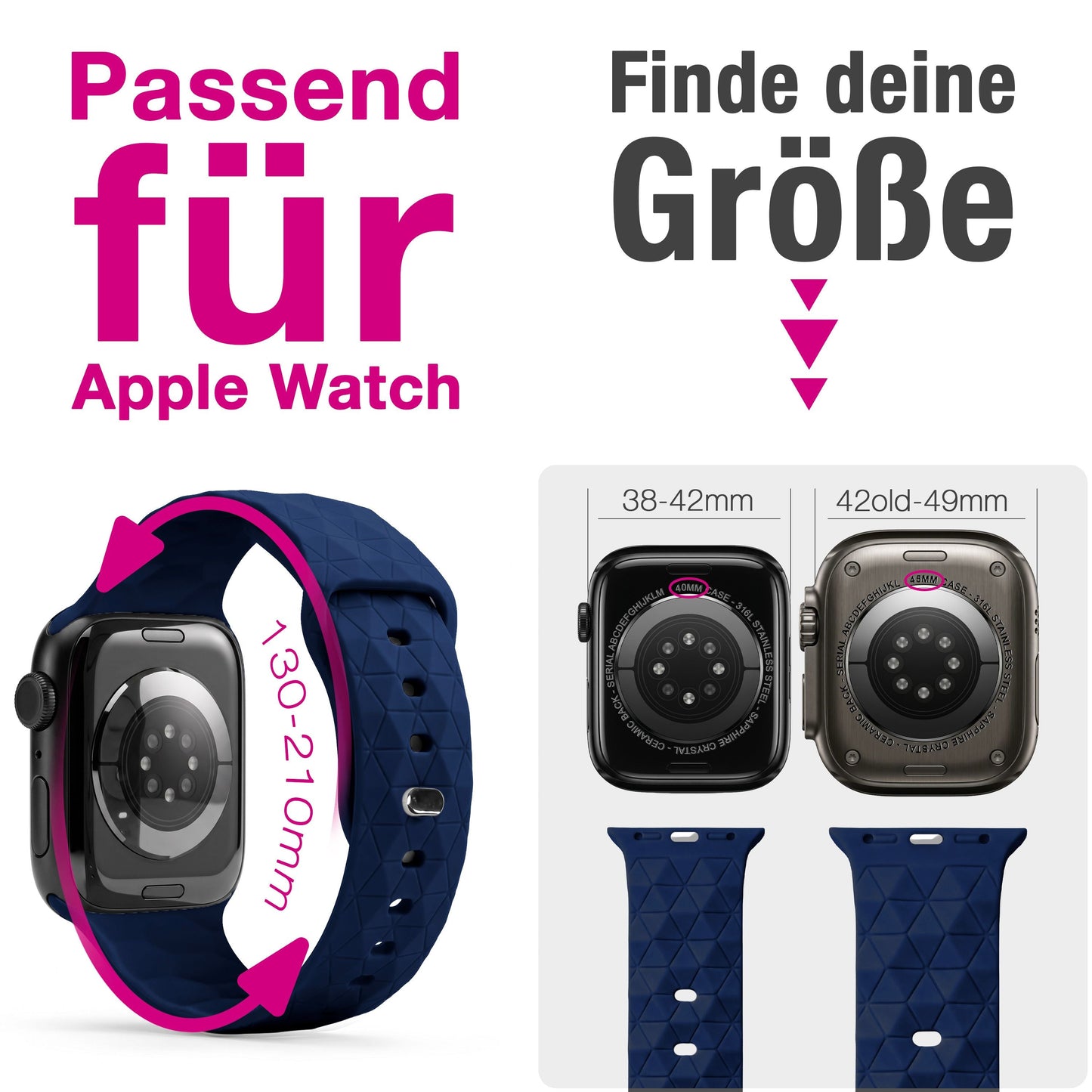 NALIA Hexion Armband kompatibel mit Apple Watch Armband Series SE/iWatch 10 9 8 7 6 5 4 3 2 1, 38/40/41/42mm, Silikon Loop mit Hexagon Design, Sportarmband Steck-Pin-Verschluss