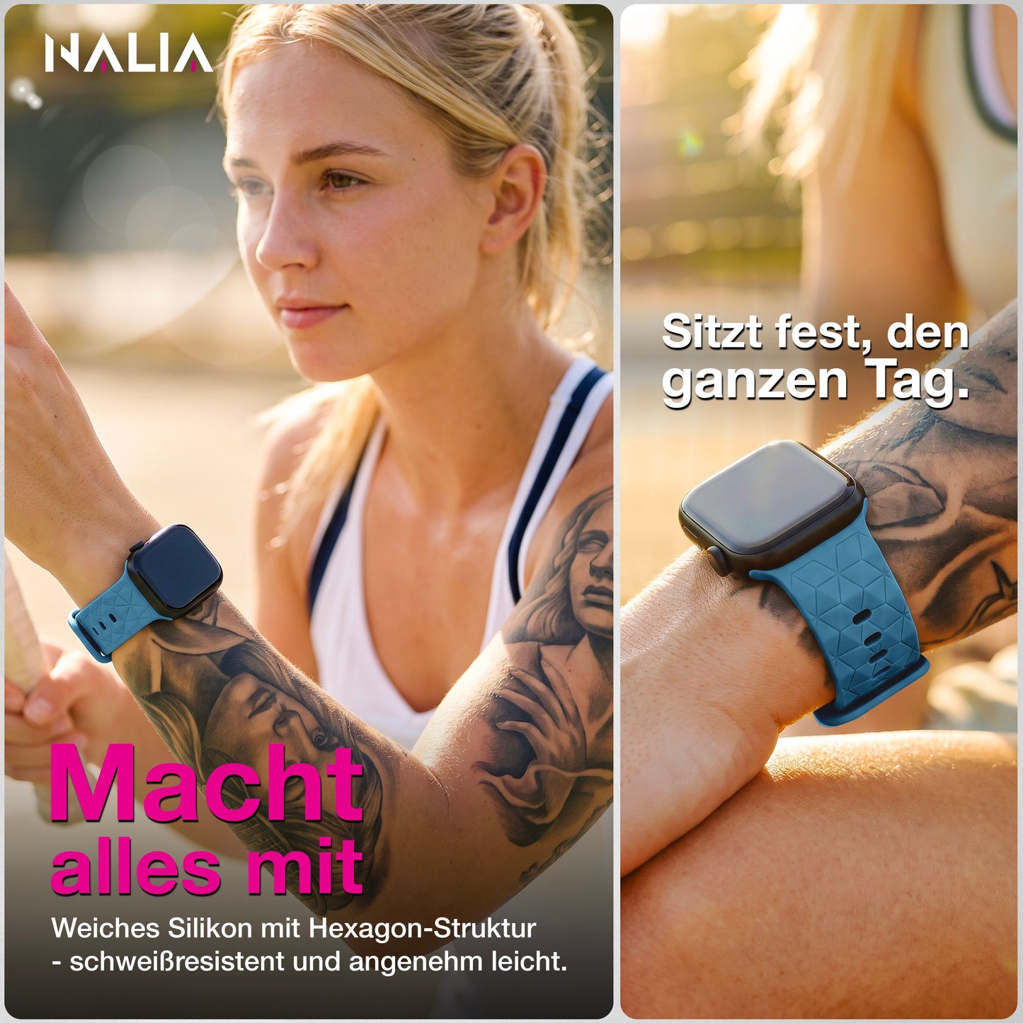 NALIA Hexion Armband kompatibel mit Apple Watch Armband Series SE/iWatch 10 9 8 7 6 5 4 3 2 1, 38/40/41/42mm, Silikon Loop mit Hexagon Design, Sportarmband Steck-Pin-Verschluss