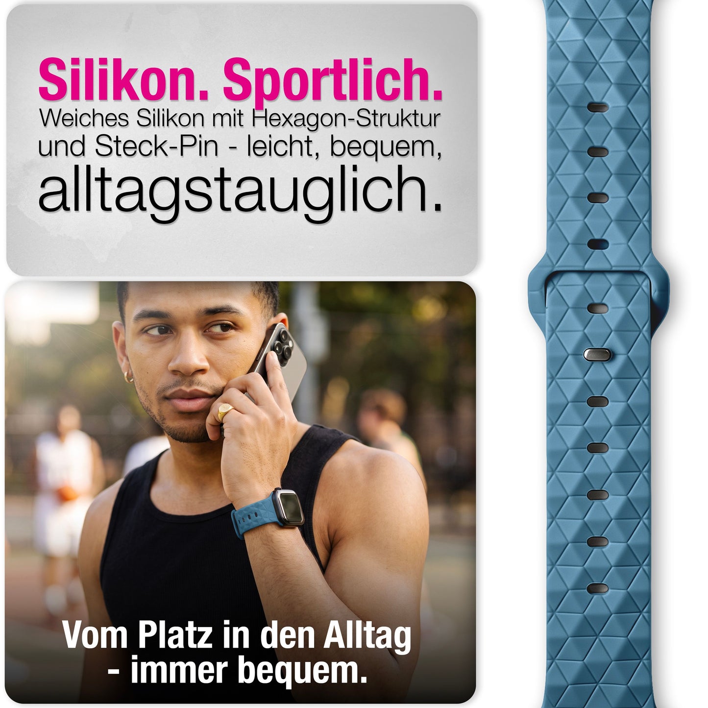 NALIA Hexion Armband kompatibel mit Apple Watch Armband Series SE/iWatch 10 9 8 7 6 5 4 3 2 1, 38/40/41/42mm, Silikon Loop mit Hexagon Design, Sportarmband Steck-Pin-Verschluss