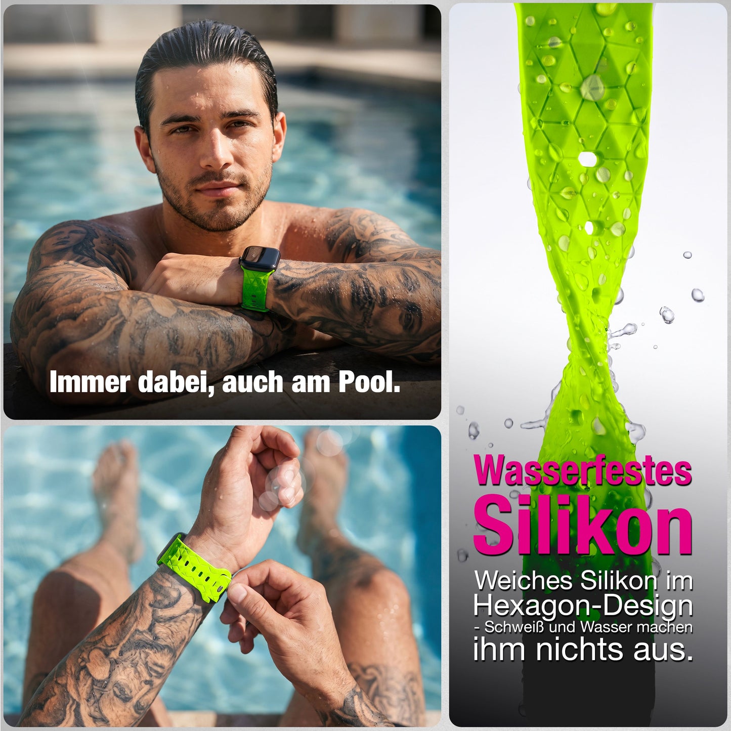 NALIA Hexion Armband kompatibel mit Apple Watch Armband Series SE/iWatch 10 9 8 7 6 5 4 3 2 1, 38/40/41/42mm, Silikon Loop mit Hexagon Design, Sportarmband Steck-Pin-Verschluss