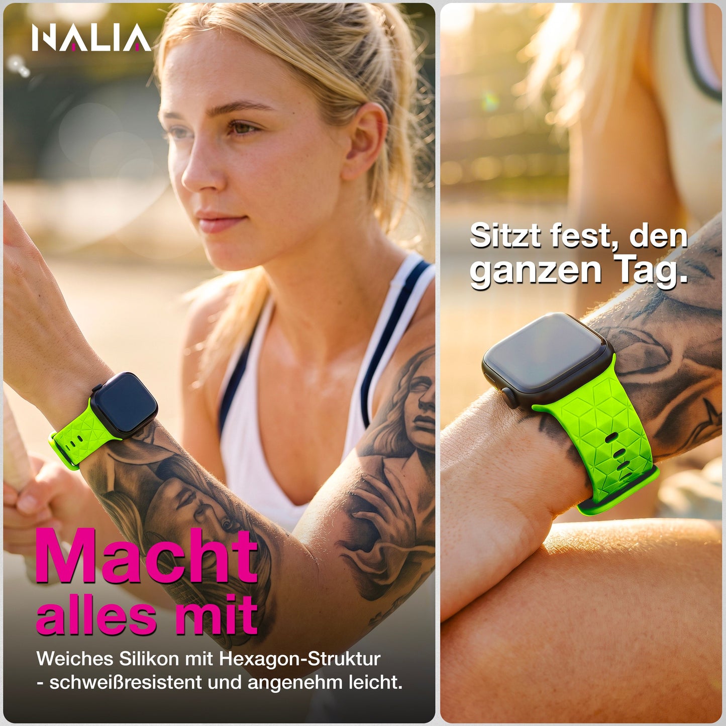 NALIA Hexion Armband kompatibel mit Apple Watch Armband Series SE/iWatch 10 9 8 7 6 5 4 3 2 1, 38/40/41/42mm, Silikon Loop mit Hexagon Design, Sportarmband Steck-Pin-Verschluss