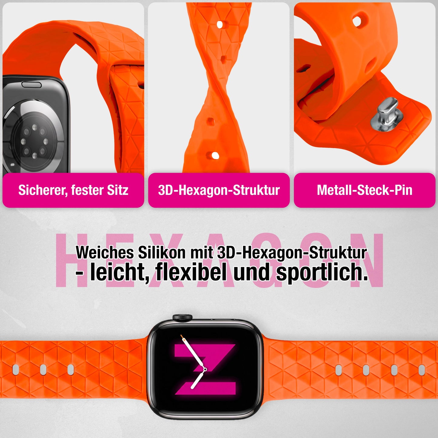 NALIA Hexion Armband kompatibel mit Apple Watch Armband Series SE/iWatch 10 9 8 7 6 5 4 3 2 1, 38/40/41/42mm, Silikon Loop mit Hexagon Design, Sportarmband Steck-Pin-Verschluss