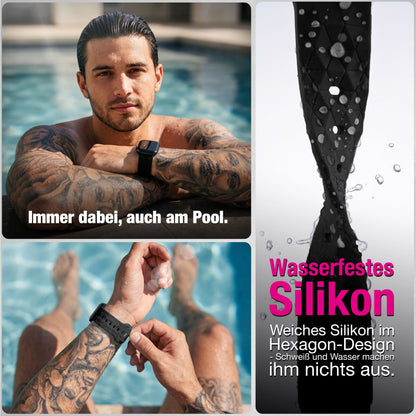 NALIA Hexion Armband kompatibel mit Apple Watch Armband Series SE/iWatch 10 9 8 7 6 5 4 3 2 1, 38/40/41/42mm, Silikon Loop mit Hexagon Design, Sportarmband Steck-Pin-Verschluss