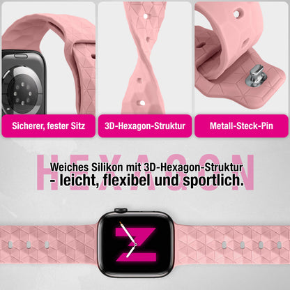 NALIA Hexion Armband kompatibel mit Apple Watch Armband Series SE/iWatch 10 9 8 7 6 5 4 3 2 1, 38/40/41/42mm, Silikon Loop mit Hexagon Design, Sportarmband Steck-Pin-Verschluss