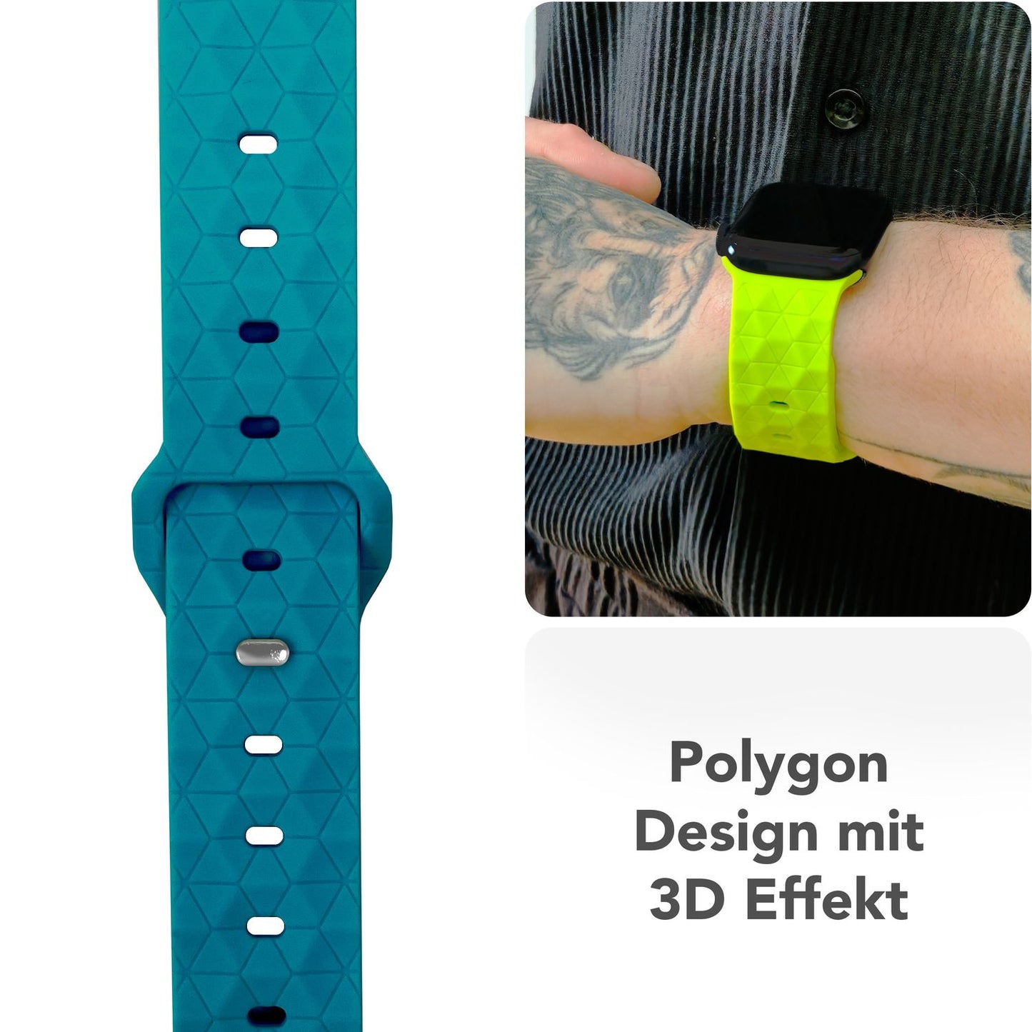 NALIA Hexion Silikon Armband kompatibel mit Apple Watch Armband iWatch Series Ultra/SE 10 9 8 7 6 5 4 3 2 1, 42/44/45/46/49mm, Watch Silikonband Sportarmband mit Steck-Pin