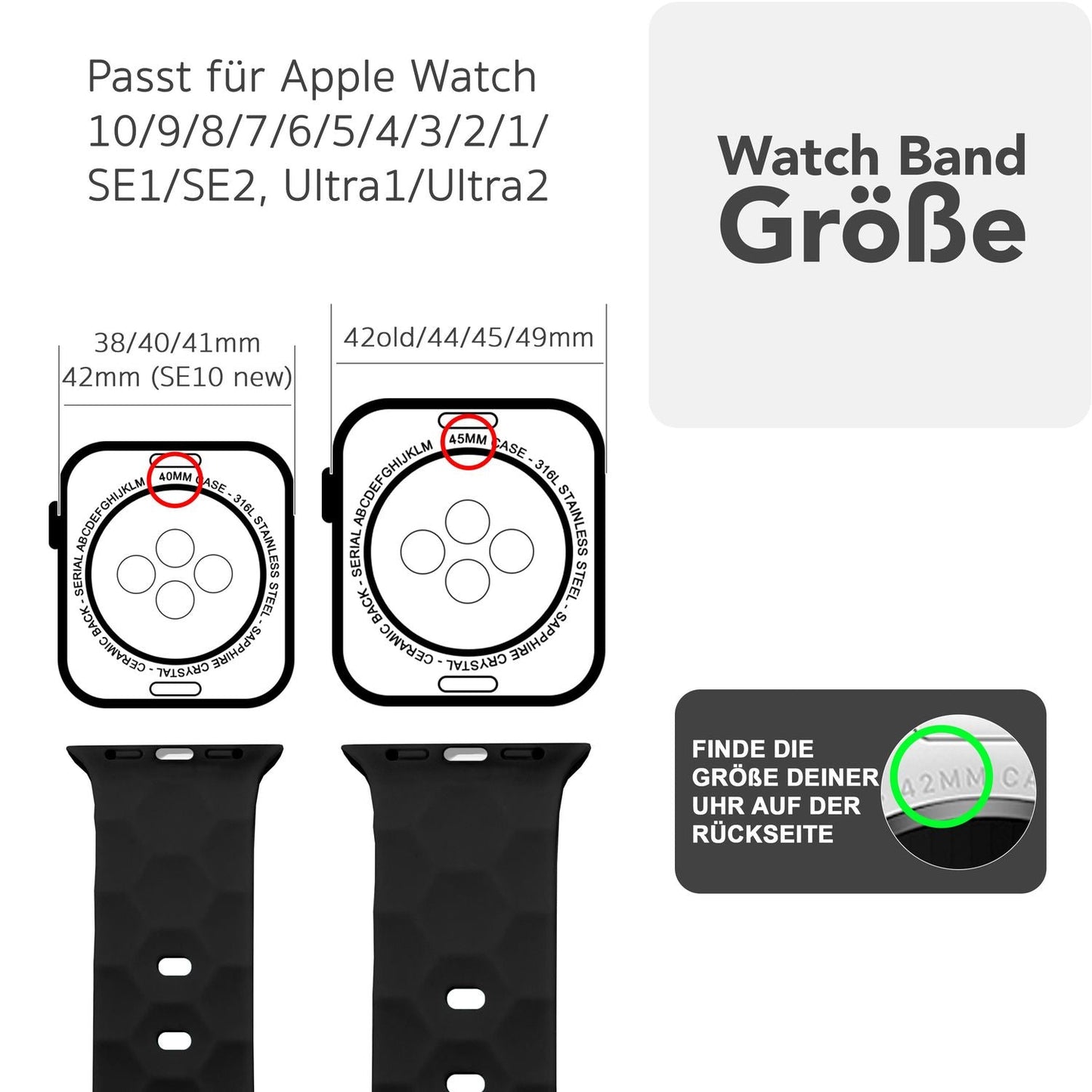 NALIA Hexion Silikon Armband kompatibel mit Apple Watch Armband iWatch Series Ultra/SE 10 9 8 7 6 5 4 3 2 1, 42/44/45/46/49mm, Watch Silikonband Sportarmband mit Steck-Pin