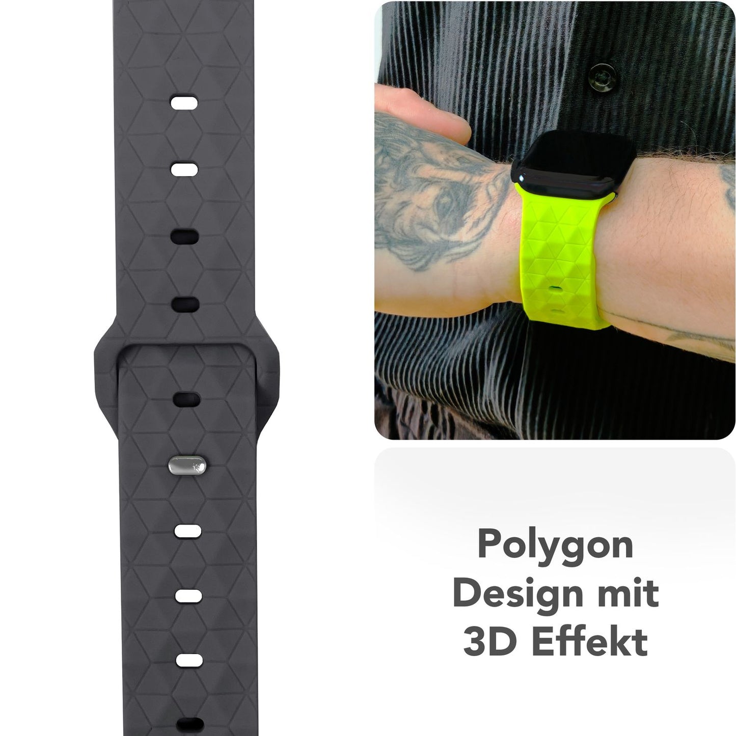 NALIA Hexion Silikon Armband kompatibel mit Apple Watch Armband iWatch Series Ultra/SE 10 9 8 7 6 5 4 3 2 1, 42/44/45/46/49mm, Watch Silikonband Sportarmband mit Steck-Pin