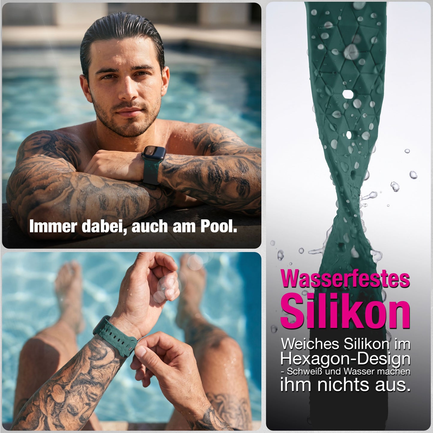 NALIA Hexion Silikon Armband kompatibel mit Apple Watch Armband iWatch Series Ultra/SE 10 9 8 7 6 5 4 3 2 1, 42/44/45/46/49mm, Watch Silikonband Sportarmband mit Steck-Pin