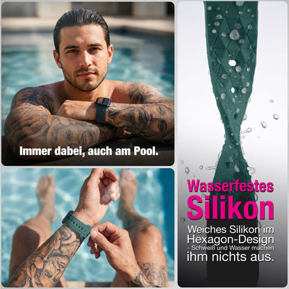 NALIA Hexion Silikon Armband kompatibel mit Apple Watch Armband iWatch Series Ultra/SE 10 9 8 7 6 5 4 3 2 1, 42/44/45/46/49mm, Watch Silikonband Sportarmband mit Steck-Pin