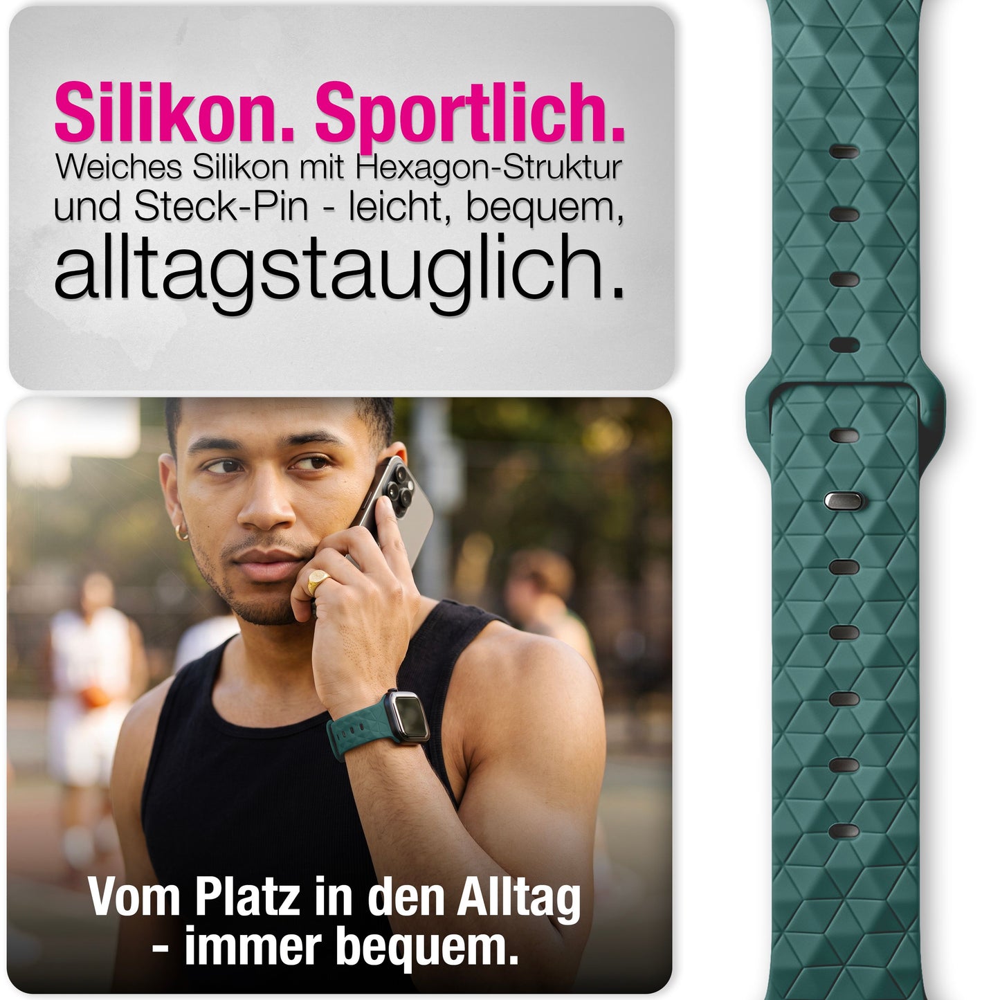 NALIA Hexion Silikon Armband kompatibel mit Apple Watch Armband iWatch Series Ultra/SE 10 9 8 7 6 5 4 3 2 1, 42/44/45/46/49mm, Watch Silikonband Sportarmband mit Steck-Pin