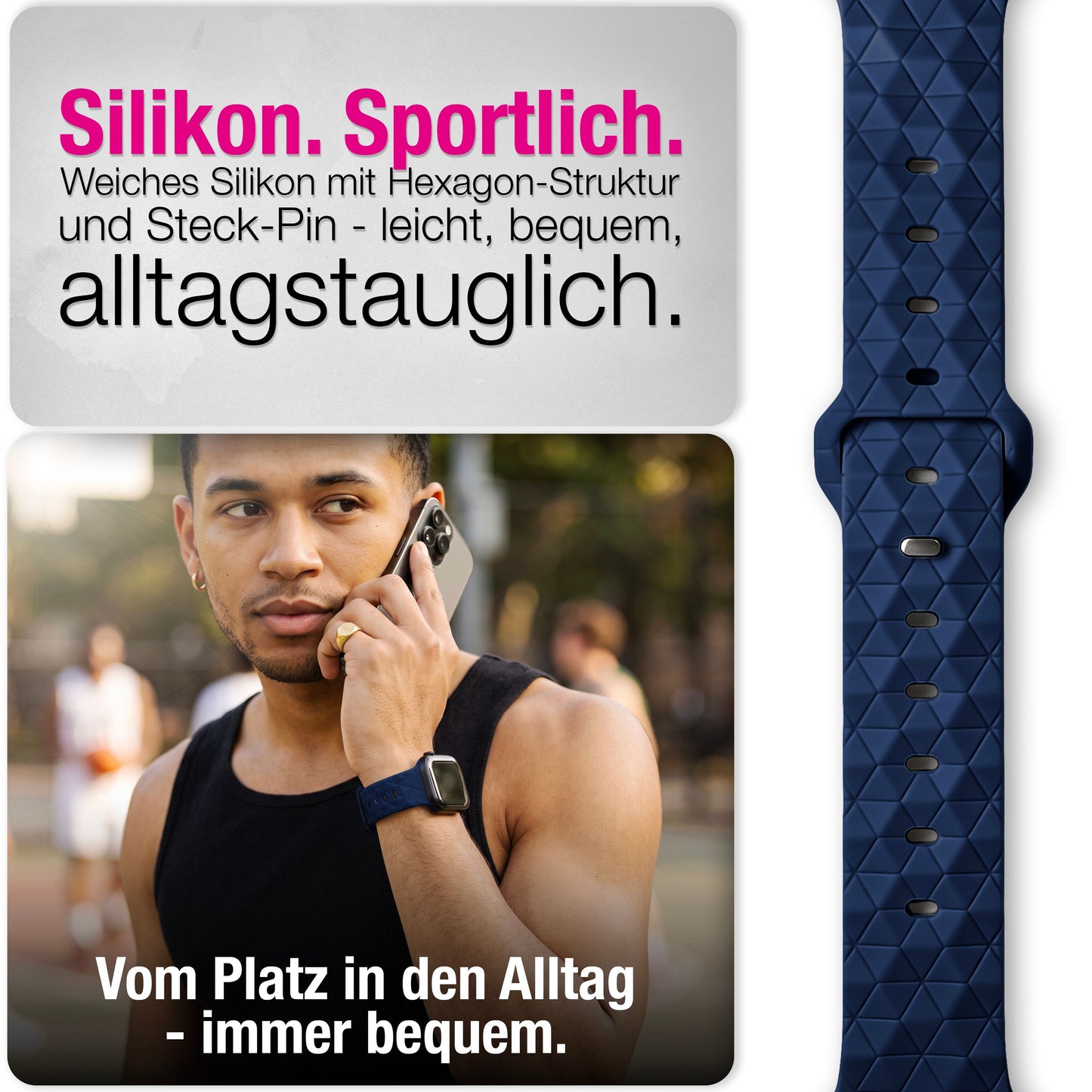 NALIA Hexion Silikon Armband kompatibel mit Apple Watch Armband iWatch Series Ultra/SE 10 9 8 7 6 5 4 3 2 1, 42/44/45/46/49mm, Watch Silikonband Sportarmband mit Steck-Pin