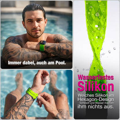 NALIA Hexion Silikon Armband kompatibel mit Apple Watch Armband iWatch Series Ultra/SE 10 9 8 7 6 5 4 3 2 1, 42/44/45/46/49mm, Watch Silikonband Sportarmband mit Steck-Pin