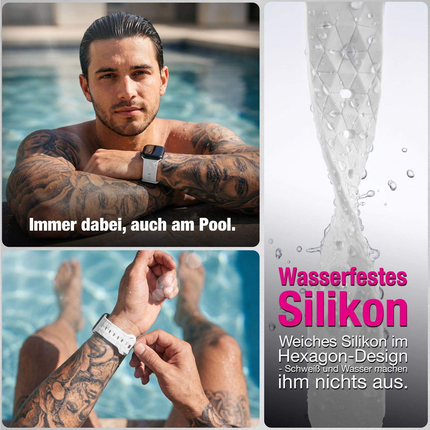 NALIA Hexion Silikon Armband kompatibel mit Apple Watch Armband iWatch Series Ultra/SE 10 9 8 7 6 5 4 3 2 1, 42/44/45/46/49mm, Watch Silikonband Sportarmband mit Steck-Pin