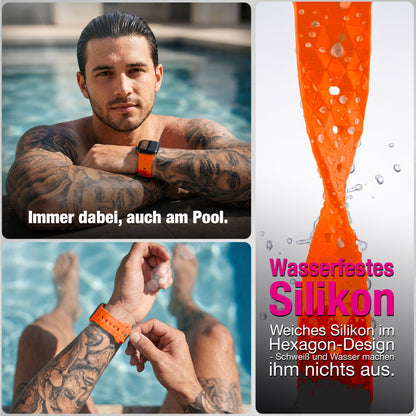 NALIA Hexion Silikon Armband kompatibel mit Apple Watch Armband iWatch Series Ultra/SE 10 9 8 7 6 5 4 3 2 1, 42/44/45/46/49mm, Watch Silikonband Sportarmband mit Steck-Pin