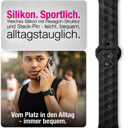 NALIA Hexion Silikon Armband kompatibel mit Apple Watch Armband iWatch Series Ultra/SE 10 9 8 7 6 5 4 3 2 1, 42/44/45/46/49mm, Watch Silikonband Sportarmband mit Steck-Pin