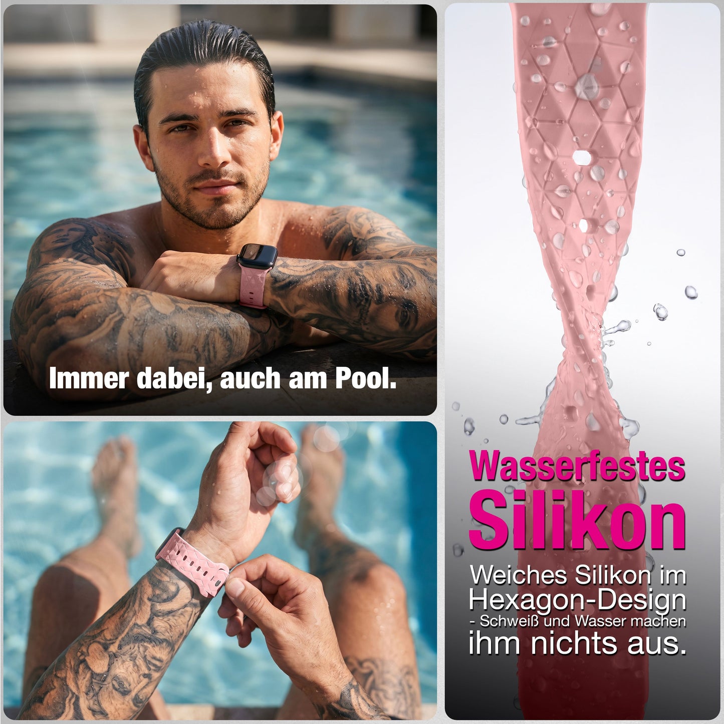 NALIA Hexion Silikon Armband kompatibel mit Apple Watch Armband iWatch Series Ultra/SE 10 9 8 7 6 5 4 3 2 1, 42/44/45/46/49mm, Watch Silikonband Sportarmband mit Steck-Pin