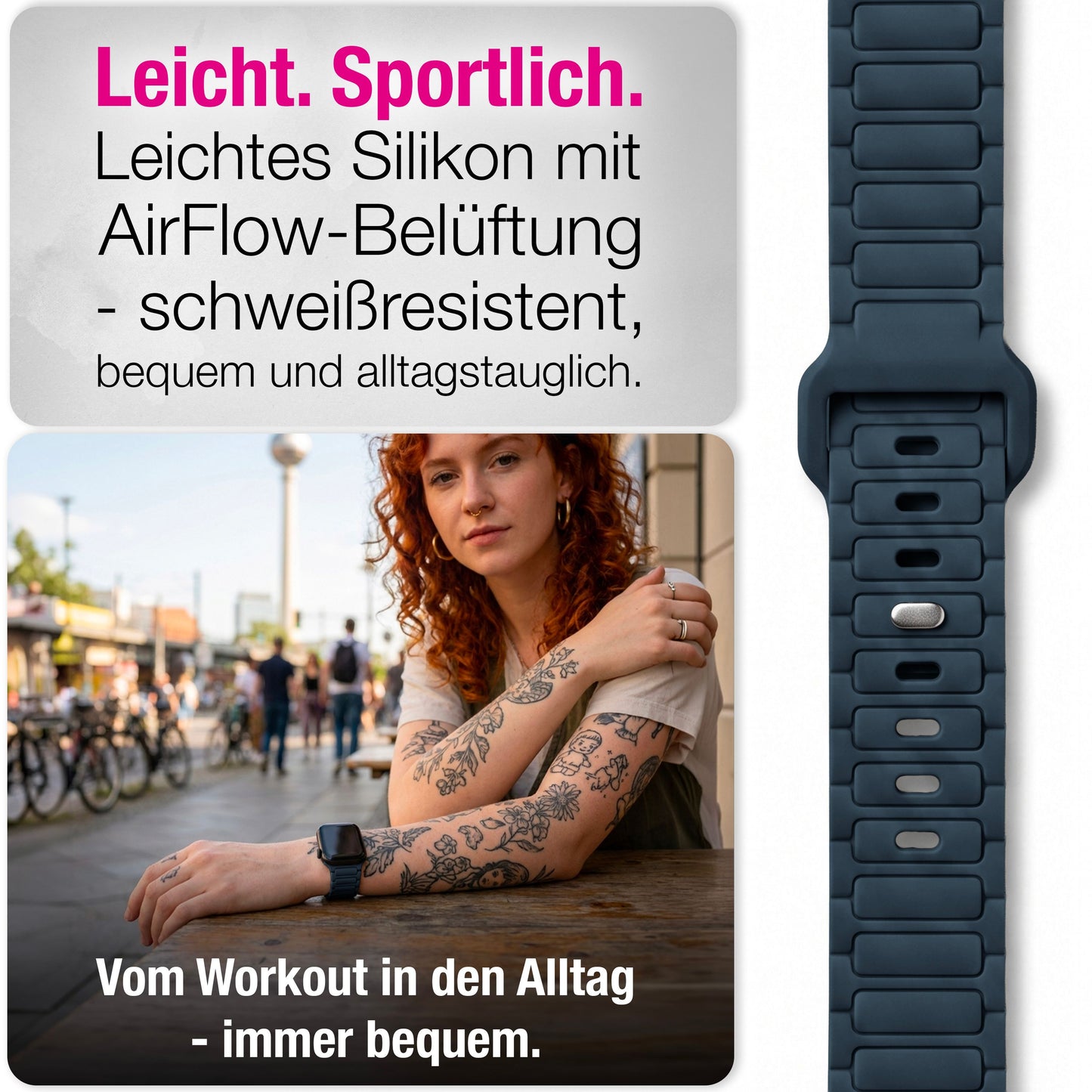 NALIA Pulse Silikon Armband kompatibel mit Apple Watch Armband iWatch Series SE/10/9/8/7/6/5/4/3/2/1, 38/40/41/42mm, 3D Textur Sportarmband mit Steck-Pin Verschluss