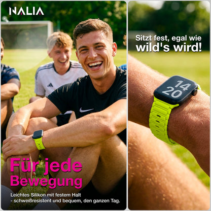 NALIA Pulse Silikon Armband kompatibel mit Apple Watch Armband iWatch Series SE/10/9/8/7/6/5/4/3/2/1, 38/40/41/42mm, 3D Textur Sportarmband mit Steck-Pin Verschluss