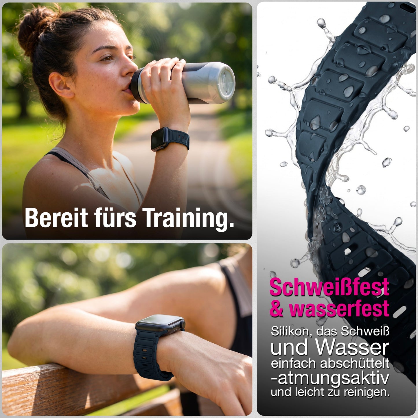 NALIA Pulse Silikon Armband kompatibel mit Apple Watch Armband iWatch Series Ultra/SE 10 9 8 7 6 5 4 3 2 1, 42/44/45/46/49mm, 3D Sportarmband mit Steck-Pin Verschluss