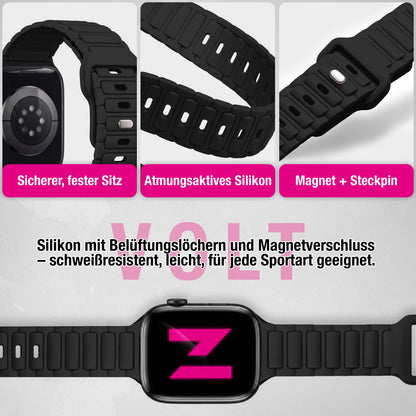 NALIA Pulse Silikon Armband kompatibel mit Apple Watch Armband iWatch Series Ultra/SE 10 9 8 7 6 5 4 3 2 1, 42/44/45/46/49mm, 3D Sportarmband mit Steck-Pin Verschluss