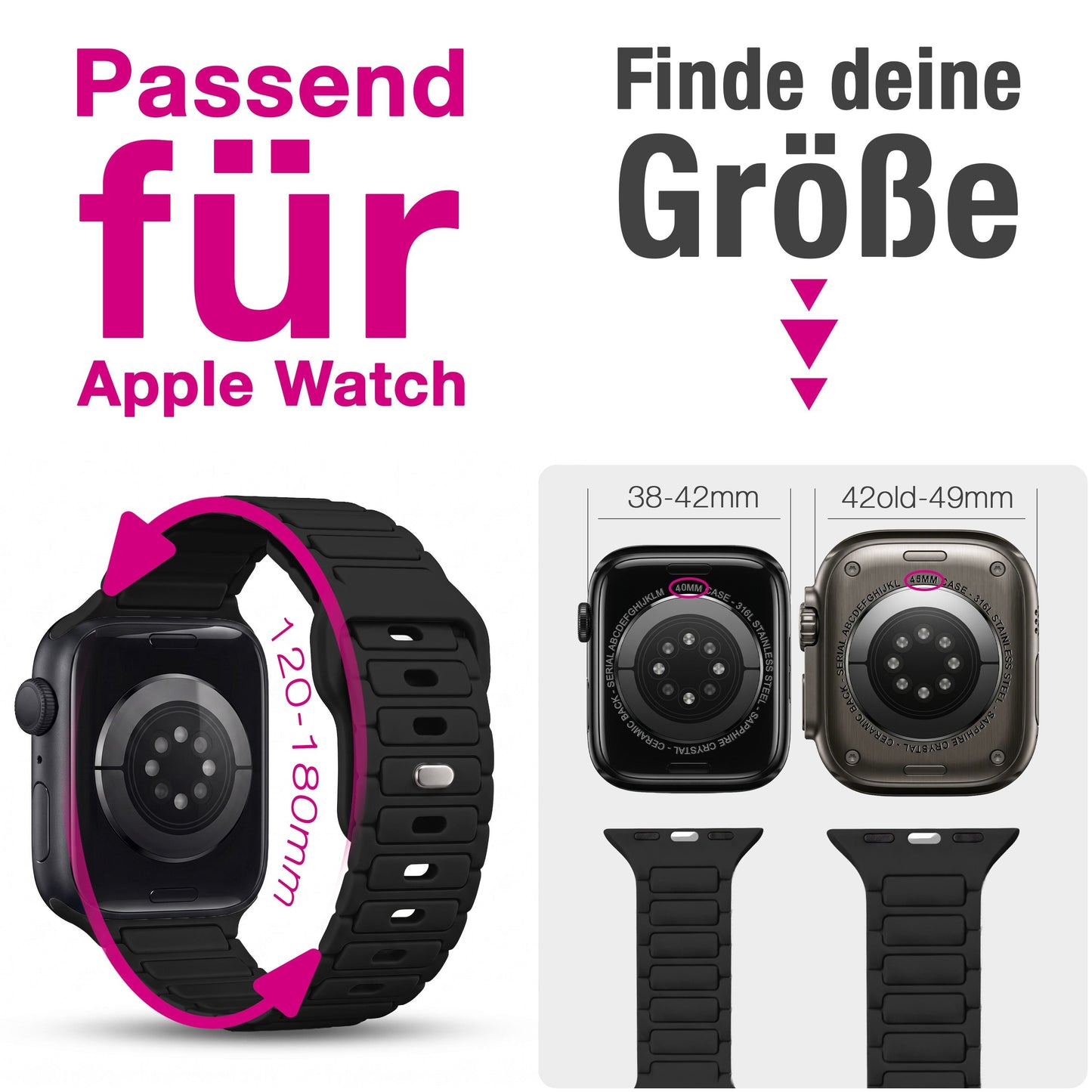 NALIA Pulse Silikon Armband kompatibel mit Apple Watch Armband iWatch Series Ultra/SE 10 9 8 7 6 5 4 3 2 1, 42/44/45/46/49mm, 3D Sportarmband mit Steck-Pin Verschluss
