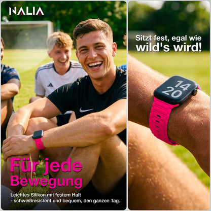 NALIA Pulse Silikon Armband kompatibel mit Apple Watch Armband iWatch Series Ultra/SE 10 9 8 7 6 5 4 3 2 1, 42/44/45/46/49mm, 3D Sportarmband mit Steck-Pin Verschluss