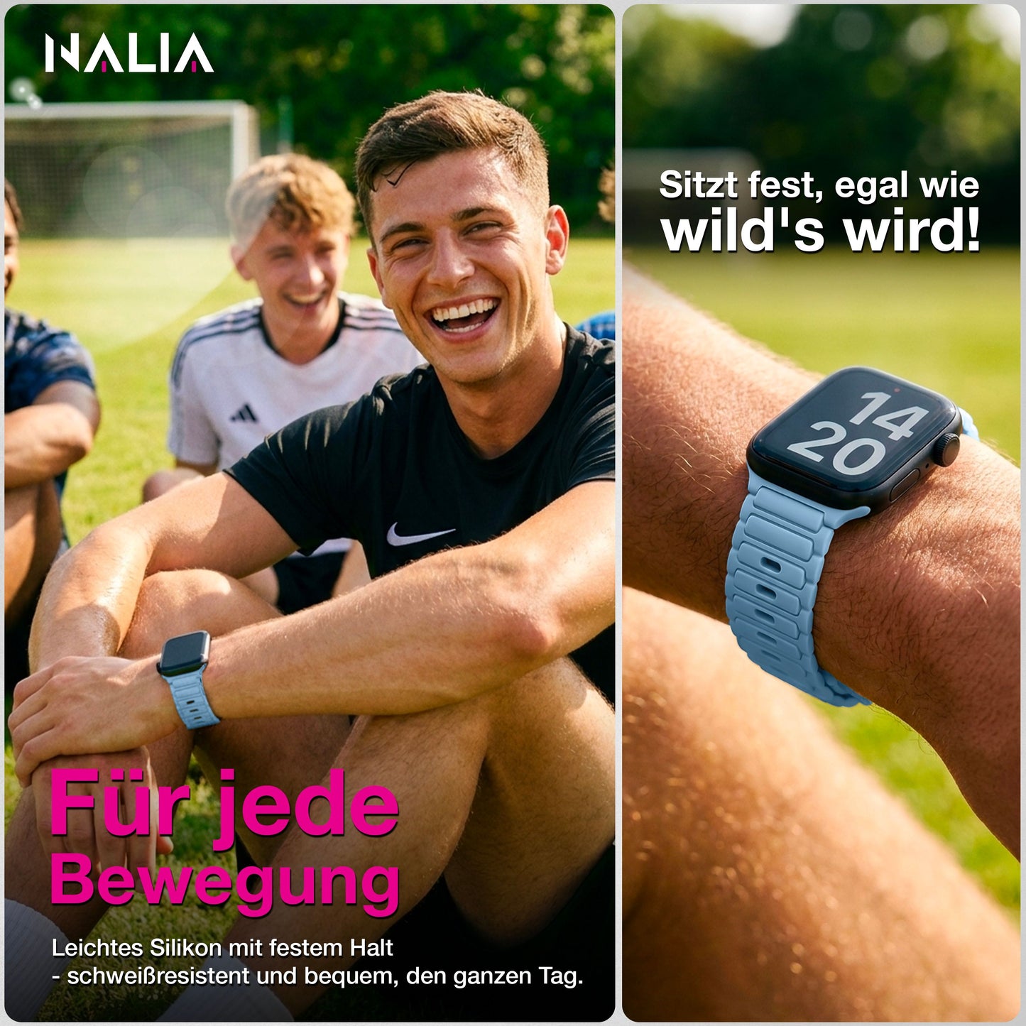 NALIA Pulse Silikon Armband kompatibel mit Apple Watch Armband iWatch Series Ultra/SE 10 9 8 7 6 5 4 3 2 1, 42/44/45/46/49mm, 3D Sportarmband mit Steck-Pin Verschluss