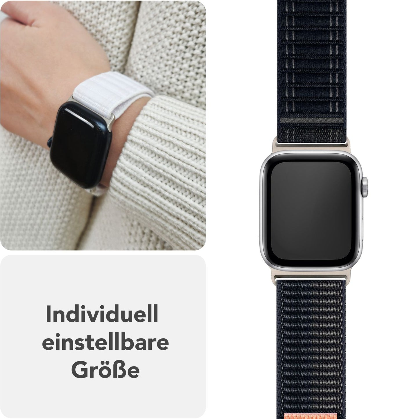 NALIA Evolv Nylon Armband kompatibel mit Apple Watch Armband iWatch Series SE/10/9/8/7/6/5/4/3/2/1, 38/40/41/42mm, Gewebtes Stoffband Elastisch Uhrenband mit Klettverschluss