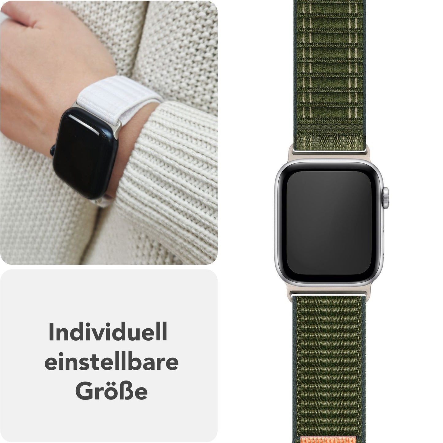 NALIA Evolv Nylon Armband kompatibel mit Apple Watch Armband iWatch Series SE/10/9/8/7/6/5/4/3/2/1, 38/40/41/42mm, Gewebtes Stoffband Elastisch Uhrenband mit Klettverschluss