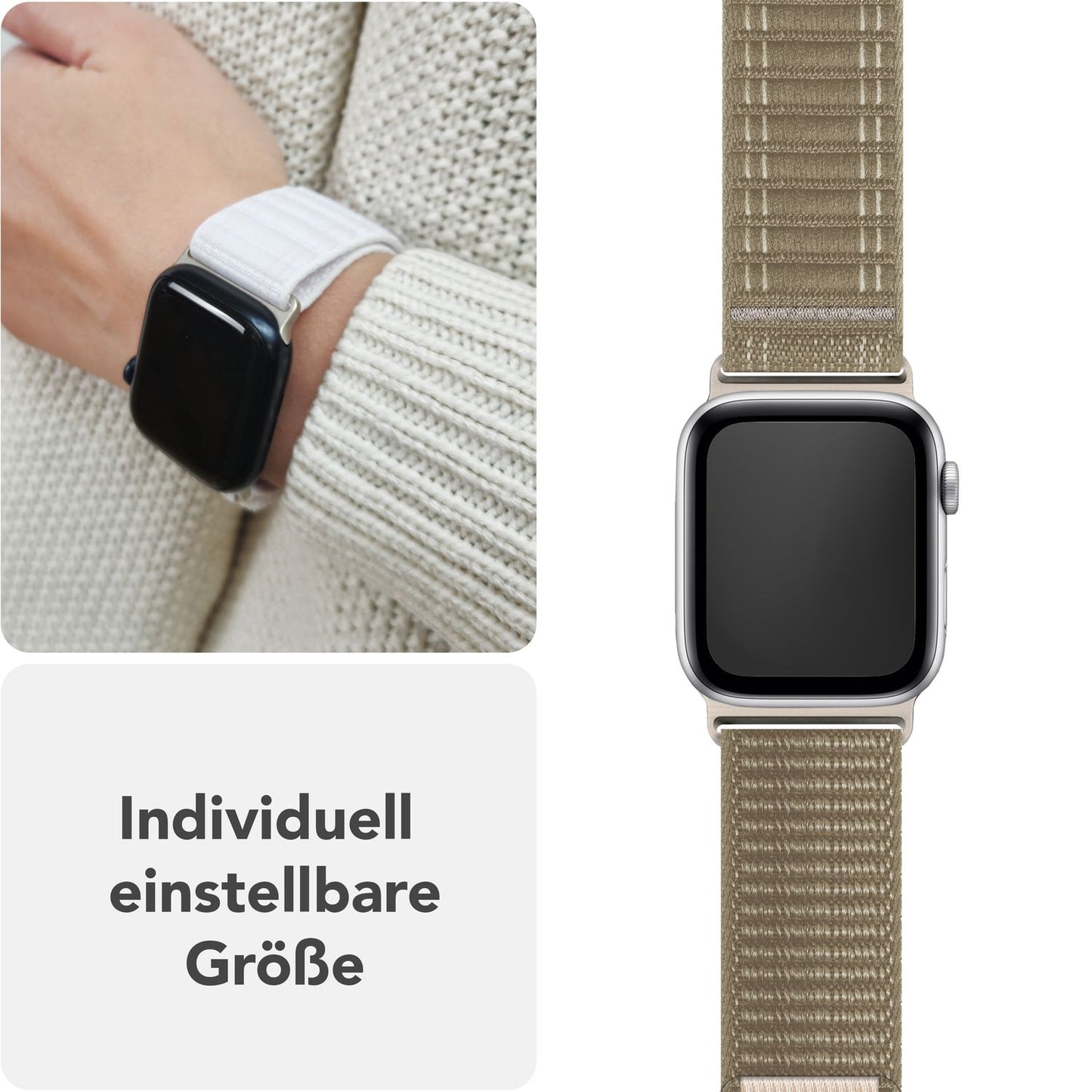 NALIA Evolv Nylon Armband kompatibel mit Apple Watch Armband iWatch Series Ultra/SE 10 9 8 7 6 5 4 3 2 1, 42/44/45/46/49mm, Leichtes Gewebtes Stoffband mit Klettverschluss