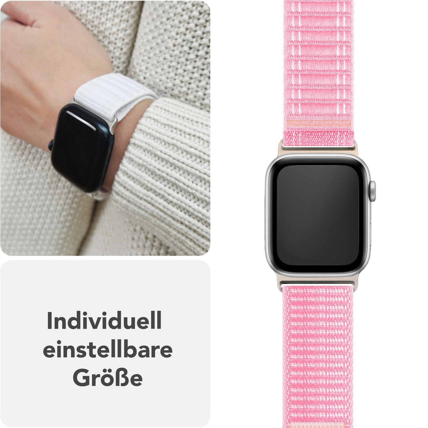 NALIA Evolv Nylon Armband kompatibel mit Apple Watch Armband iWatch Series Ultra/SE 10 9 8 7 6 5 4 3 2 1, 42/44/45/46/49mm, Leichtes Gewebtes Stoffband mit Klettverschluss
